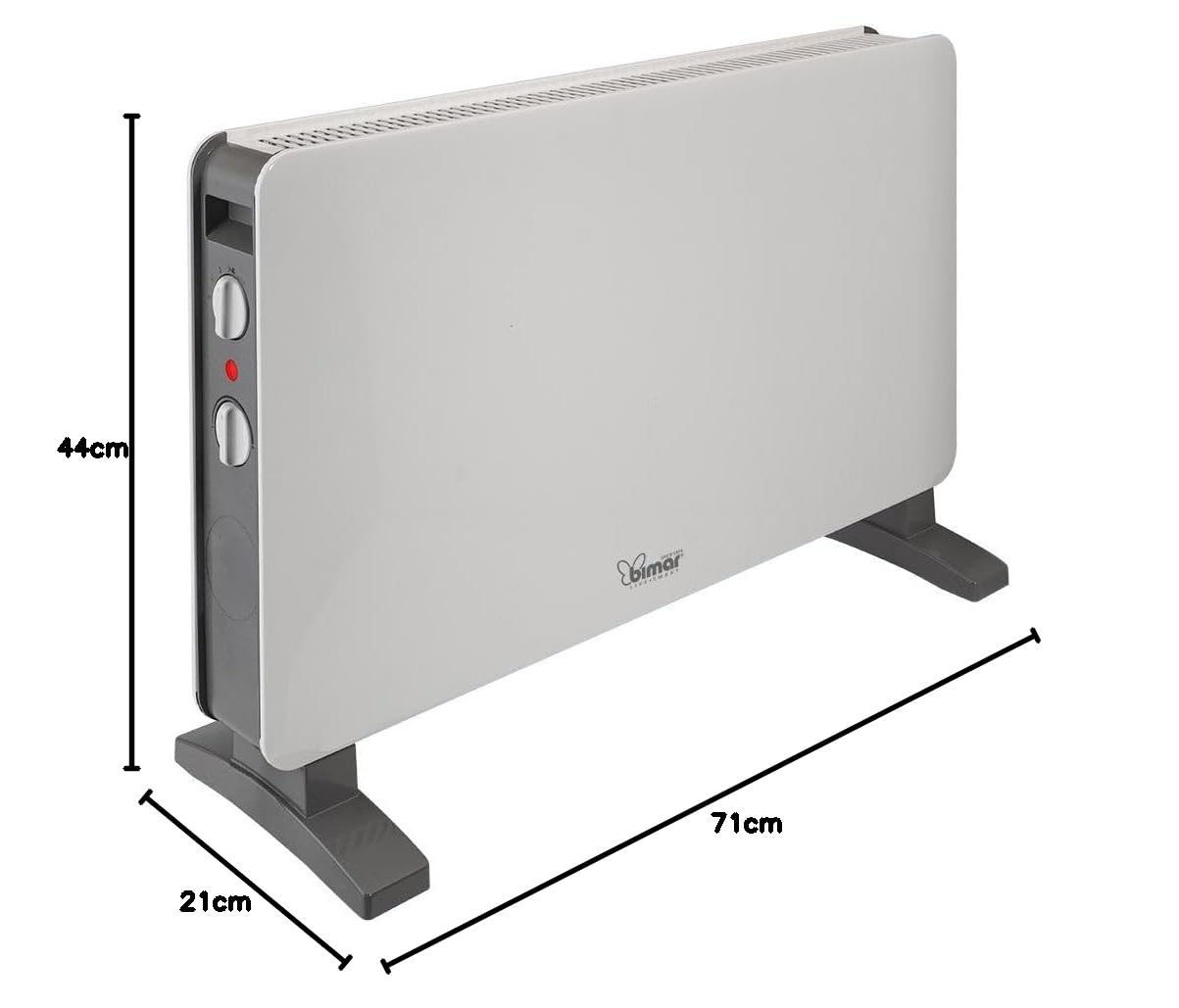 Bimar HC512 - Termoconvector de convección natural de alambre metálico, estufa eléctrica con ventilador turbo de 2000 W, 2 potencias de calentamiento, termostato ajustable, silencioso y portátil