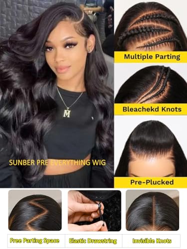 Image of Sunber Affordable Loose Wave 13x4 Lace Frontal Wigs Human Hair with Drawstring Upgrade 3D Cap Pre Cut Pre Bleached Pre Plucked Lace Frontal Wigs With Drawstring 180% Density 24Inch