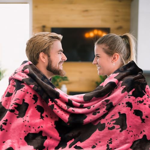 Image of Hot Pink Blanket Queen Size, Extra Large Soft Warm Full Size Fleece Blanket for Couch Bed, Pink Bedroom Living Room Home Decor, 90x90 Inches