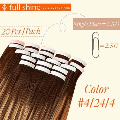 Image of Full Shine Tape in Extensions, 18 Inch Ash Brown to Ash Blonde | 50g 20 PCS, Invisible Tape in Human Hair Extensions, Straight Texture, Lightweight Comfort, Length Upgrade, Formal Styling