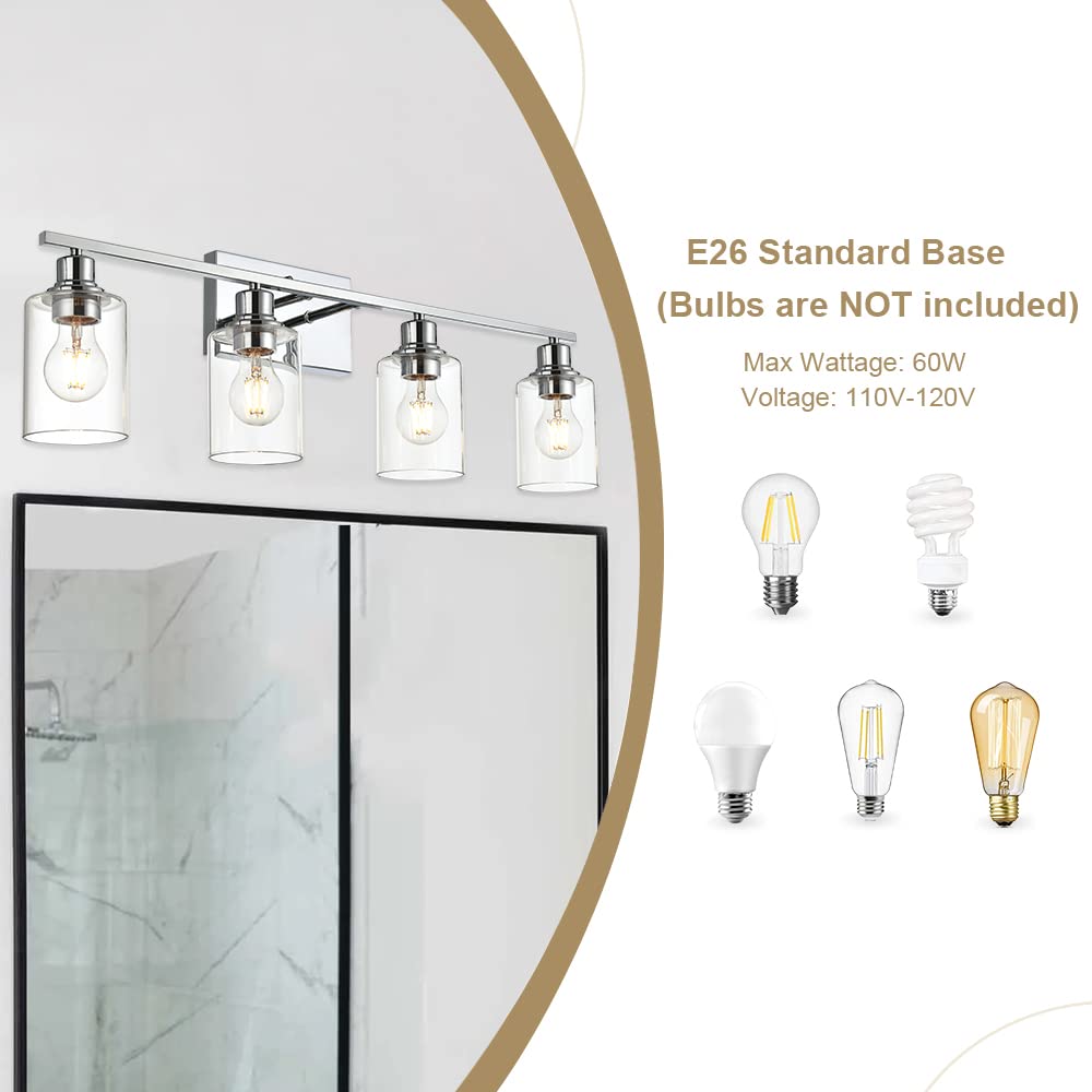 Schminklampe Armaturen, 4 Lichter Innen Moderne Verchromte Badezimmerbeleuchtung über Spiegel Klares Glas Schatten Metallsockel Wandmontage Lampe für Schminktisch Wohnzimmer
