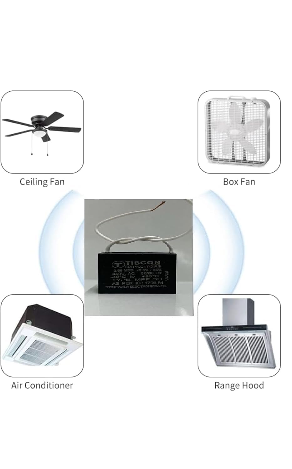 PE - Fan, Cooler, and AC 2.50 MFD Square Capacitor Black - High-Performance Motor Start/Run Capacitor for Ceiling Fans, Air Coolers, and Air Conditioners. 1