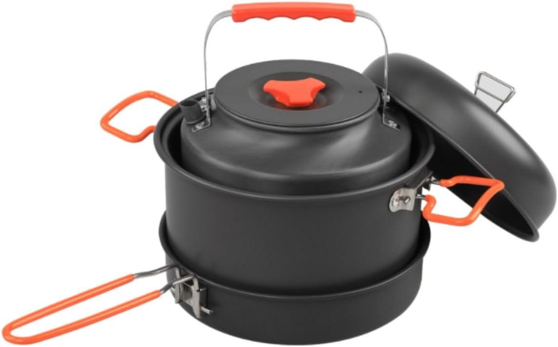Camping Campfire Utensils, Outdoor Double Ear Portable Camping Cookware Set Pot Picnic Backpacking Gear