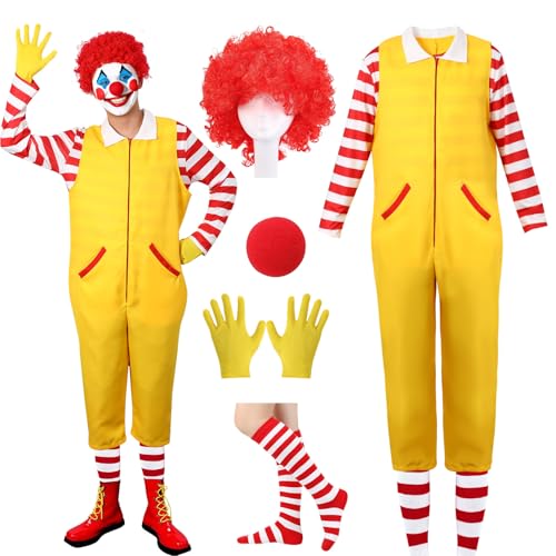 Dtiaagto Disfarce de palhaço para adultos, 6 peças, peruca vermelha e nariz vermelho para circo, carnaval, cosplay e festas