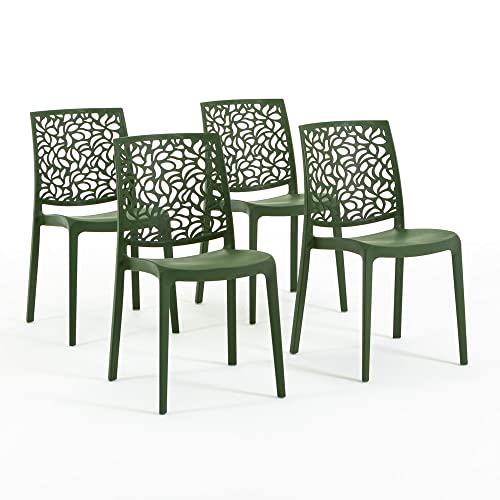 SIEDITI FUORI E DENTRO Chaises en résine avec Fibre de Verre empilables pour intérieur/Cuisine/Salle à Manger et extérieur/Jardin Anna (4 Chaises, Vert...