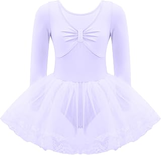 dPois Kids Girls Ballet Dresss Long Sleeves V Neckline Dance Leotards Ballerina Dance Skirted Gymnastics Outfits