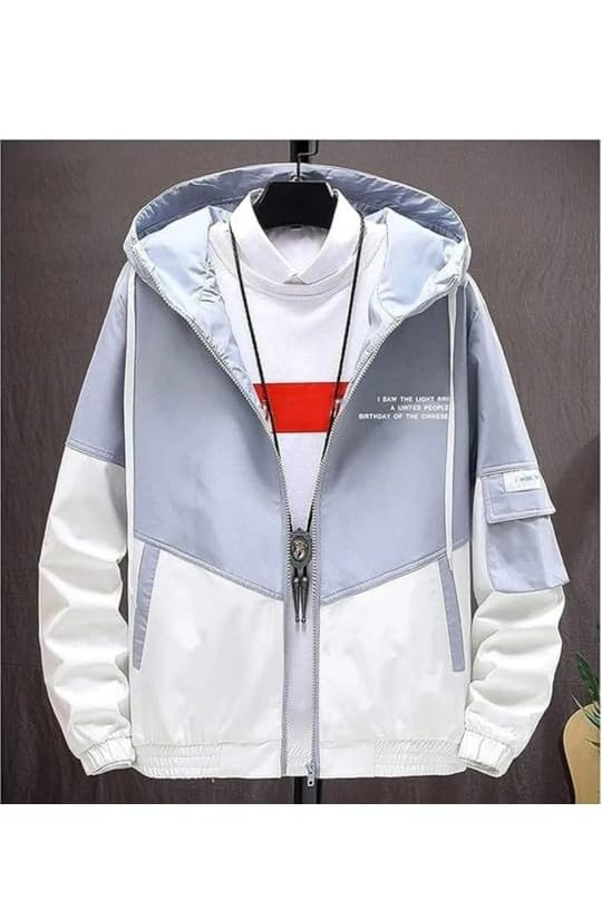 Image of Image of inchAniSom inch Men's Color Block Hooded Jacket Lightweight Polyester Windcheater Streetwear Zipper Jacket for Winter