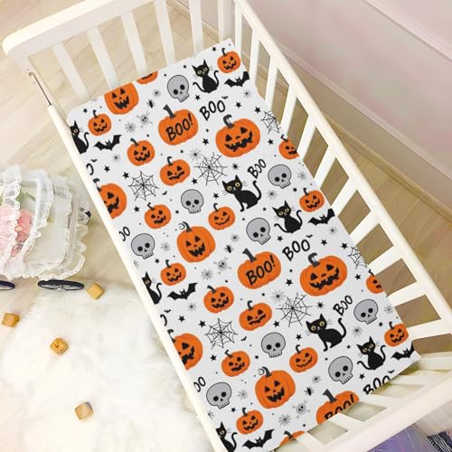 Image of Caikeny Fitted Crib Sheet for Boys Girls Cartoon Halloween Pumpkin Baby Crib Sheets Bassinet Sheets Crib Mattress Bed Sheets for Toddler Newborn Infant 27 x 39 in