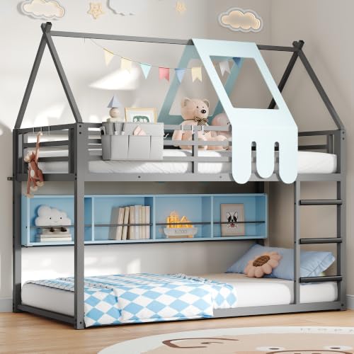 Decofy Twin Over Twin House Bunk Bed