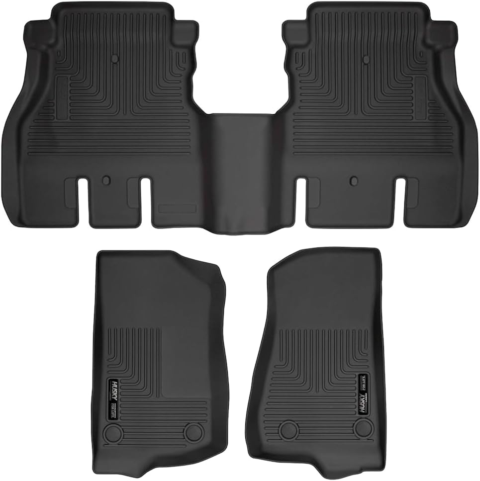 Husky Liners — Weatherbeater Floor Liners | Fits 2019 - 2024 Jeep Wrangler JL 4 - Door (Unlimited), 2018 Jeep Wrangler JK, Front & 2nd Row - Black, 3 pcs. | 13021 & 14041