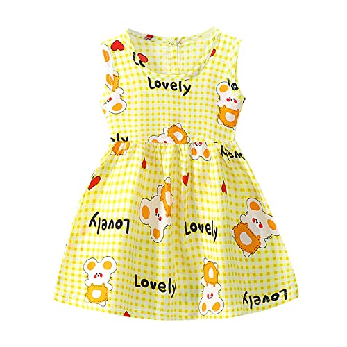 Roupas infantis para bebês meninas roupas de verão sem mangas floral vestido xadrez de desenho anima