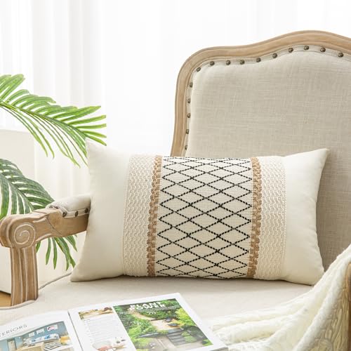 Mayler Yee Lumbar Throw Pillow Covers Set of 1 (Beige & Black, 12x20 Inch)