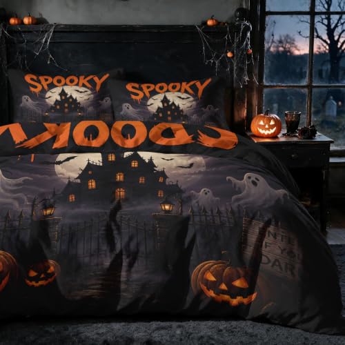 Halloween Duvet Cover California King Size, Soft Microfiber