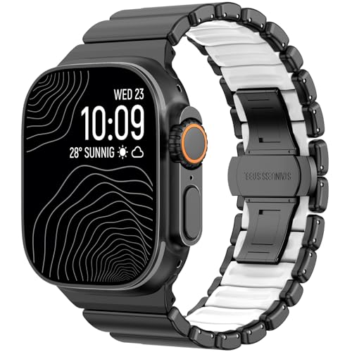 Image of CHANCHY Titanium Band Compatible with Apple Watch Ultra 3 /2 /1 Band 49mm 46mm 45mm 44mm 42mm, Luxury Band Titanium Silicone Dual-Layer Link for Men iWatch Series 11 10 9 8 7 6 5 4 SE