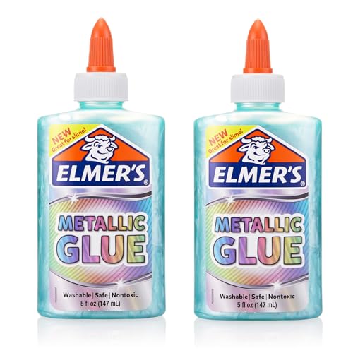 Elmers Metallic Liquid Glue Teal 10 oz Washable Craft Glue for Slime Making Art Projects and School Crafts Shimmery Finish