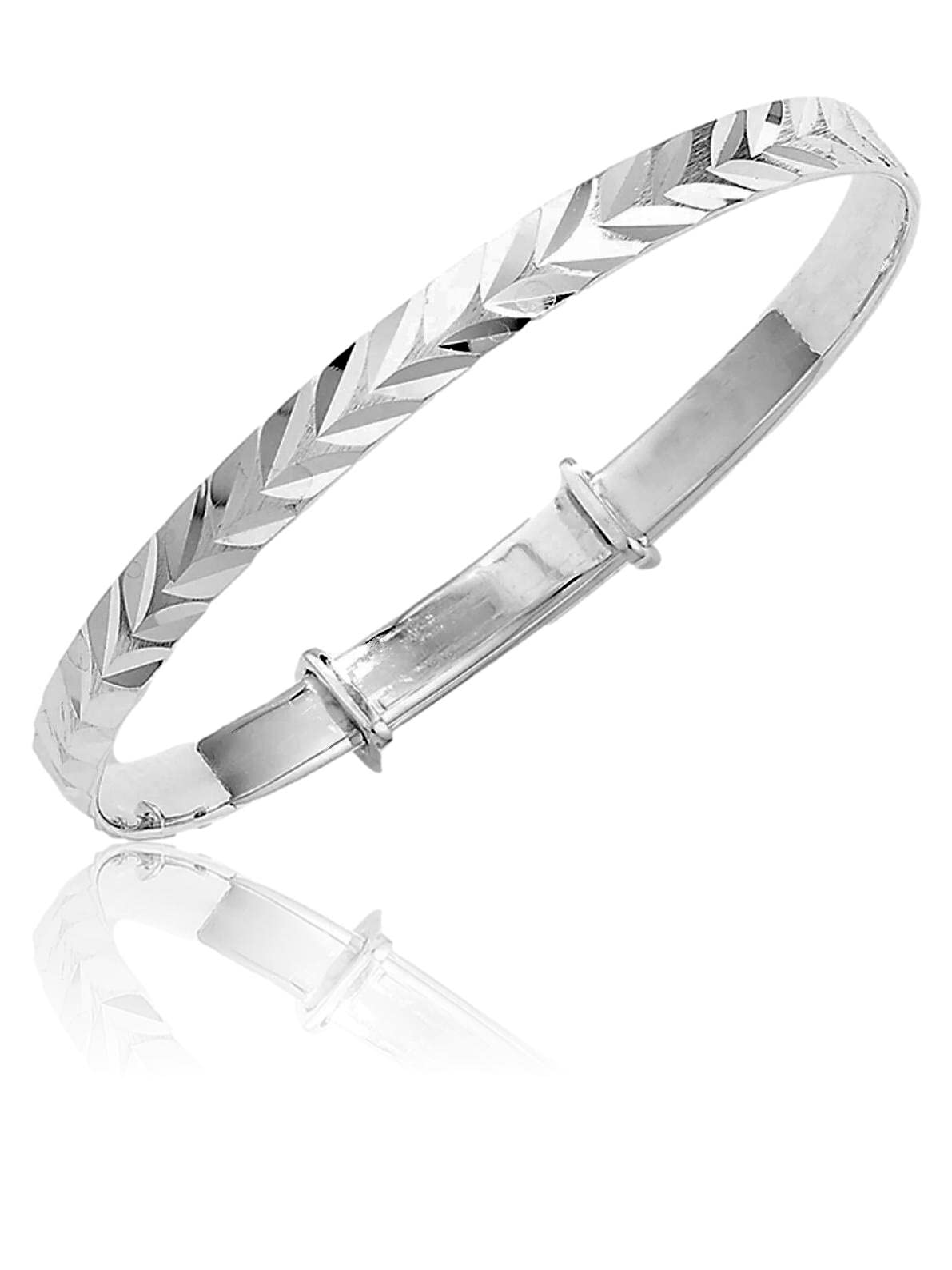 Designer Inspirations Boutique Engraved/Embossed Repeat Pattern Expanding/Expandable/Adjustable Bangle Bracelet for Baby/Child/Children/Women - 925 Sterling Silver - Childrens Jewellery