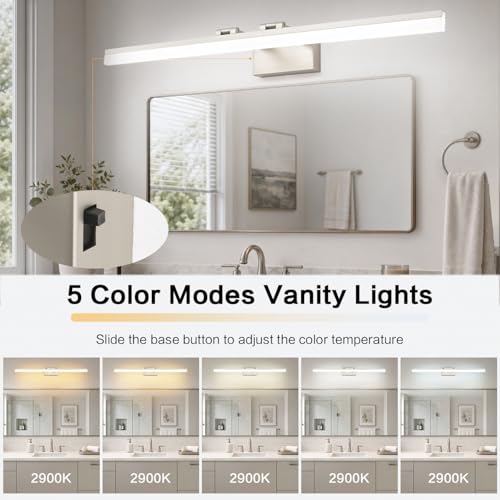 Image of SOLFART Bathroom Vanity Light 40-Inch: 5CCT Dimmable Brushed Nickel Led Bathroom Light Fixtures Over Mirror Adjustable Head Retractable Arm ETL