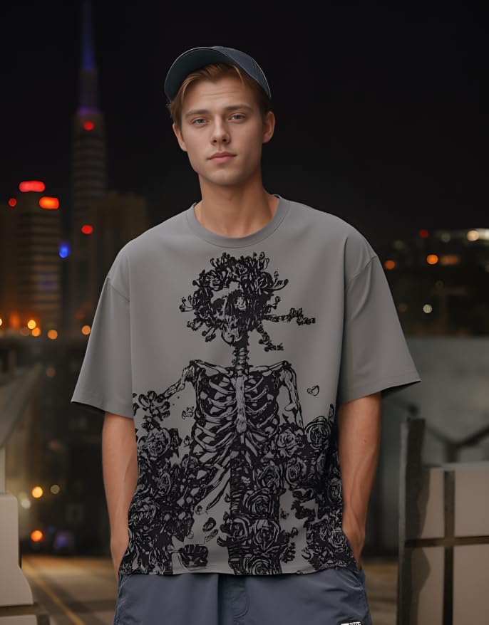 Women Y2K Alt Emo Goth Skeleton Rose Dark Academia Cool Tops, Grunge Men Punk Harajuku Unisex Korean T Shirt Blouse - Image 2