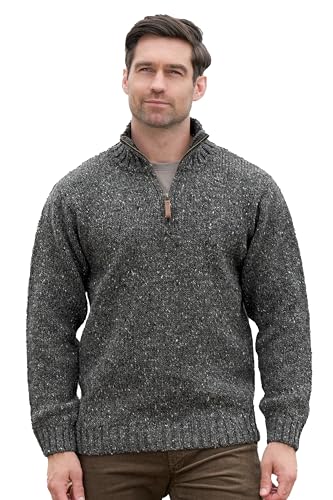 Aran Crafts Men's Irish Cable Knitted Donegal Wool Half Zip