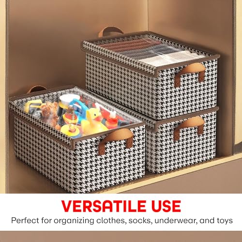 Image of PRIME PICK Foldable Clothes Storage Organizer Box with Handles, Non Woven Wardrobe Storage Bag for Clothes, Blankets and Toys, Black White (Black Pack of 4-XXL)