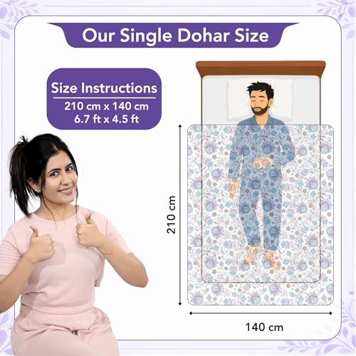 Image of Divine Casa Soft Cotton Dohar for Single Bed 210 x 140 cm, 120 GSM Lightweight Breathable Quilt for Summer and Mild Winter