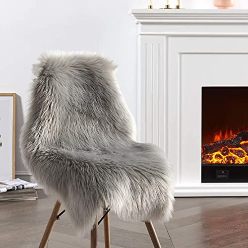 JXLOULAN Fluffy Faux Sheepskin Rug Grey 60x90 cm- Hypoallergenic Non-Shedding Area Rug for Living Room/Bedroom/Kids Room