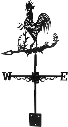 Happyyami Paleta de viento de gallo en la azotea de la azotea, indicador de dirección del viento de metal retro, decoración de arte de jardín para