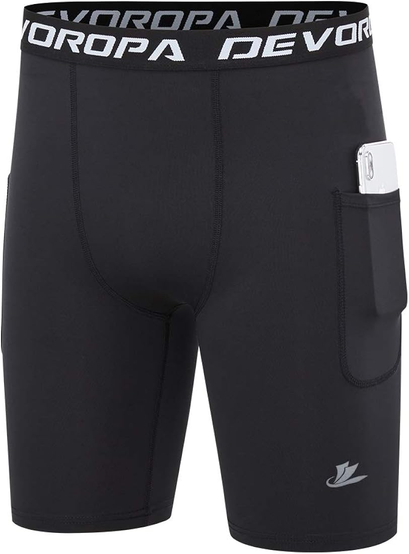 DEVOROPA Youth Boys' Compression Shorts Performance Athletic Base Layers Workout Training Underwear Side Pocket (Pack of 2): Clothing