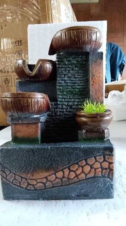 Frugal Carts Tabletop Water Fountain with LED | Indoor Zen Garden Decor | Grey Marble & Brick Finish | Cascading Waterfall Feature | 6W x 11H Inches | Tranquil Home or Office Accent-image-6
