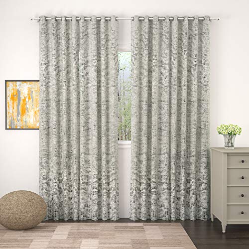 Image of Story@Home Bloom Collection Jacquard Checks Pattern Ring top Eyelet 4 Piece Door Curtain - 7 Feet, Light Grey