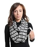 Zipper Hidden Pocket Infinity Scarf - Black Women Men Convertible Scarf lightweight Thin Scarves Light Plain Solid Jersey Security Travel Passport Purse Fashion Infinite Scarfs For Spring Winter