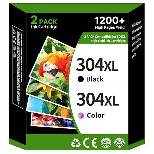 Image of SHEENGO 304XL Ink Cartridges Combo Pack Compatible for HP 304 304XL Ink Cartridges Black and Colour Compatible with HP Envy 5010 5020 5032 5030 5000 DeskJet 3760 3762 2600 2620 2630 2633 3720 (2 Pack)