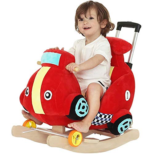 Caballo mecedora XMJ niño, Eje de balancín de Madera Felpa Juguete Vespa de la Compra del niño Ruedas Silla de oscilación de Música Formación Suave Equilibrio Conveniente for los bebés Mayores de