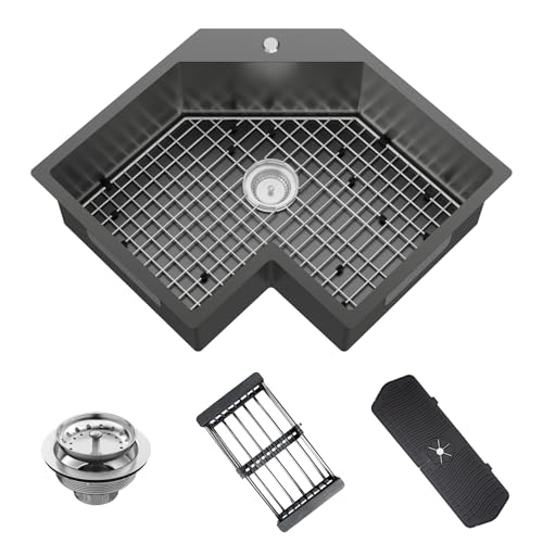 Black Corner Kitchen Sink, 25In...