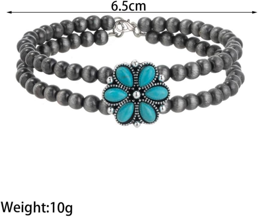 Blue Drop Navajo Pearl Bracelet for Women Boho Beaded Western Cowgirl Cowboy Flower Turquoise Bracelets Western Vintage Ethnic Jewelry - Image 6