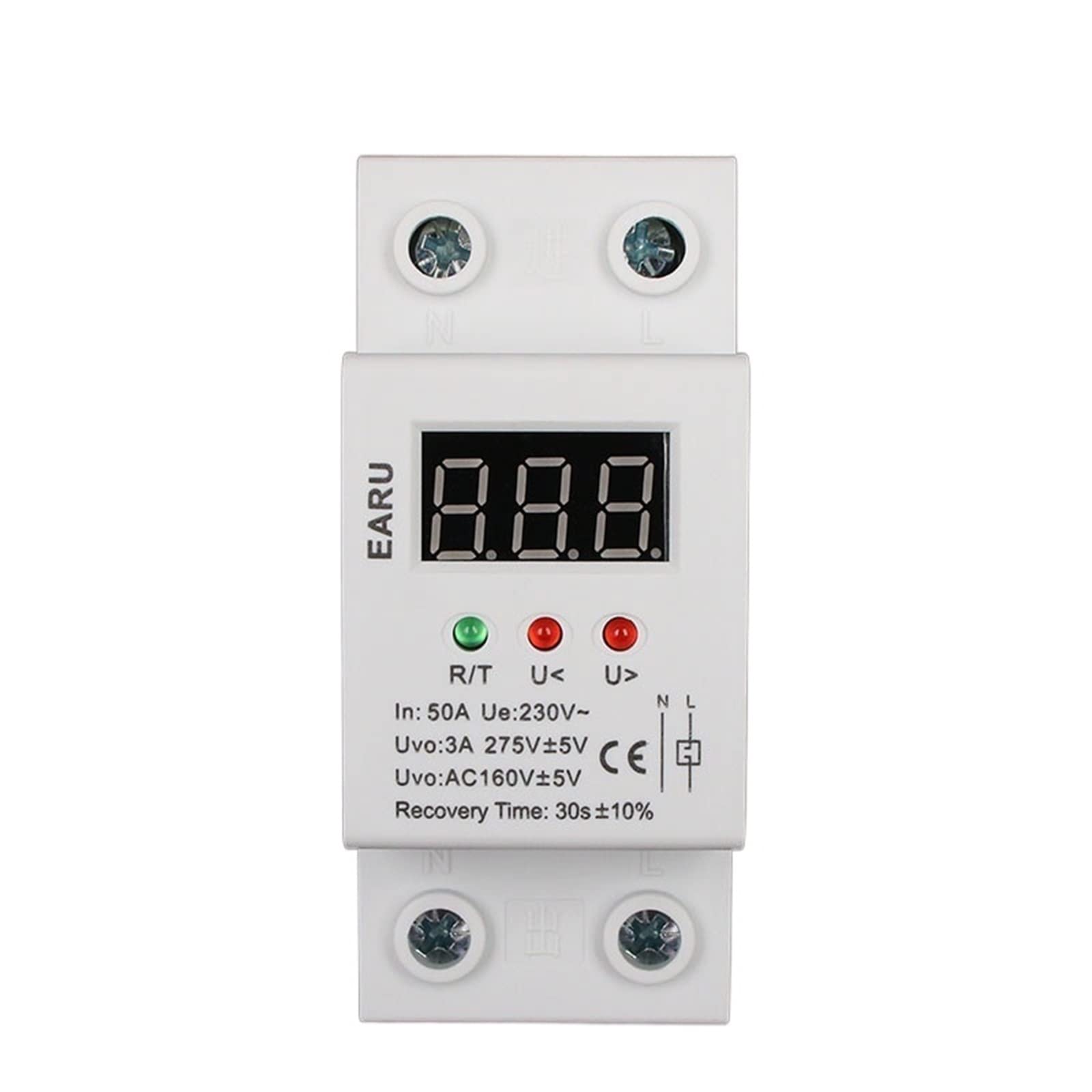 VDOQTLJT 1 pc 50A 220V Self Recovery Automatic Reconnect Over & Under Voltage Protector Lightening Protection Relay LCD Voltmeter Monitor