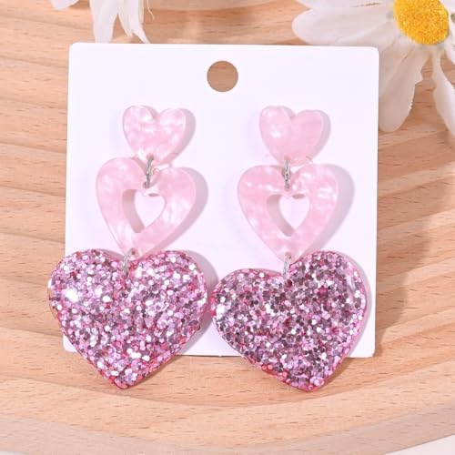 2026 Mothers Day Earrings for Mom/Wife/Daughter,Glitter Heart Stud Earrings for Women,Personalized Mother Day Gift from Son/Daughter/Husband (pink+glitter pink) - Image 5
