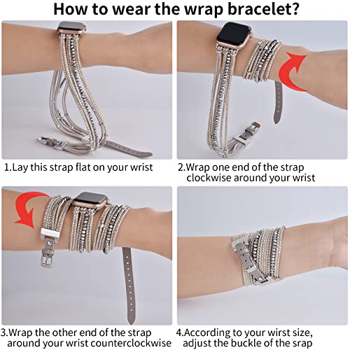 V-Moro Wrap Hobo Bracelet Compatible With Apple Watch Bands 45Mm/44Mm/42Mm Series 8/7/6/Se Dressy Multilayer Bracelets Posh Suede Leather Strap Replacement For Iwatch Series 5/4/3/2/1-Gray,For 6.4-7.1" Wrist #TOP5