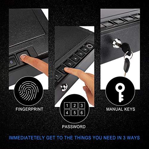 Biometric Gun Safe for Pistols, Quick Access Handgun Safe for Home, Fingerprint Hand Gun Safe Firearm Case Box -Upgraded Biometric/Keypad/Key Access,Silent Mode,Rugged Construction,Auto Open Lid