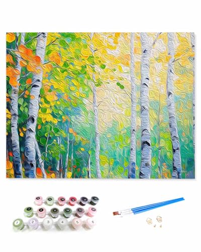 VamJump 数字油絵 手塗り シラカバの木 近代主義 森 植物 夏 DIY絵 初心者 時間をつぶす 壁飾り アートクラフト 絵画手芸キッ 絵の具をつける 塗りつぶし掛け 40x50cm