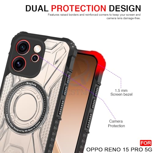 Image of AESTMO Hybrid Shockproof Back Cover Case for Oppo Reno 15 Pro 5G Compatible with MagSafe | Hard Back Case Cover for Oppo Reno 15 Pro 5G (PC & TPU, Translucent Back, Black Sides)