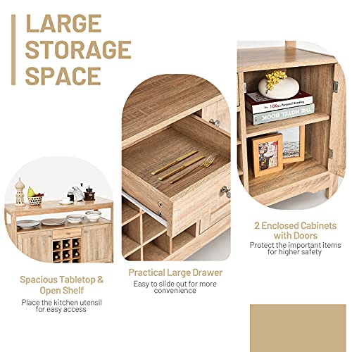 Giantex Buffet Server Sideboard, Console Table, Wood Dining Table, Cupboard Table With 2 Cabinets, 1 Drawer And 9 Wine Cabinets, Storage Organizer Kitchen And Dining Room (Natural) #TOP6