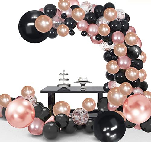 Noir Or Rose Ballons Arch Garland Kit，Daypicker Arche Ballon Anniversaire Fille Décoration pou Anniversaire Fête Décorations Happy Birthday Bannière Mariage