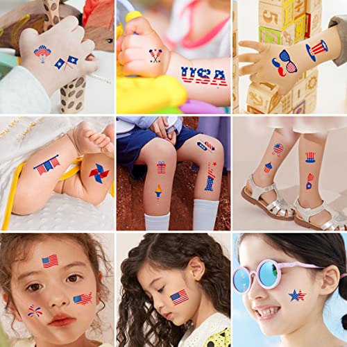 Independence Day Waterproof Temporary Tattoo Red White Blue For Party Memorial,4Th Of July Usa Temporary Tattoos For Kids & Women (10 Sheets/Set) American Flag Eagles Hat Balloons Fake Tattoos #TOP3
