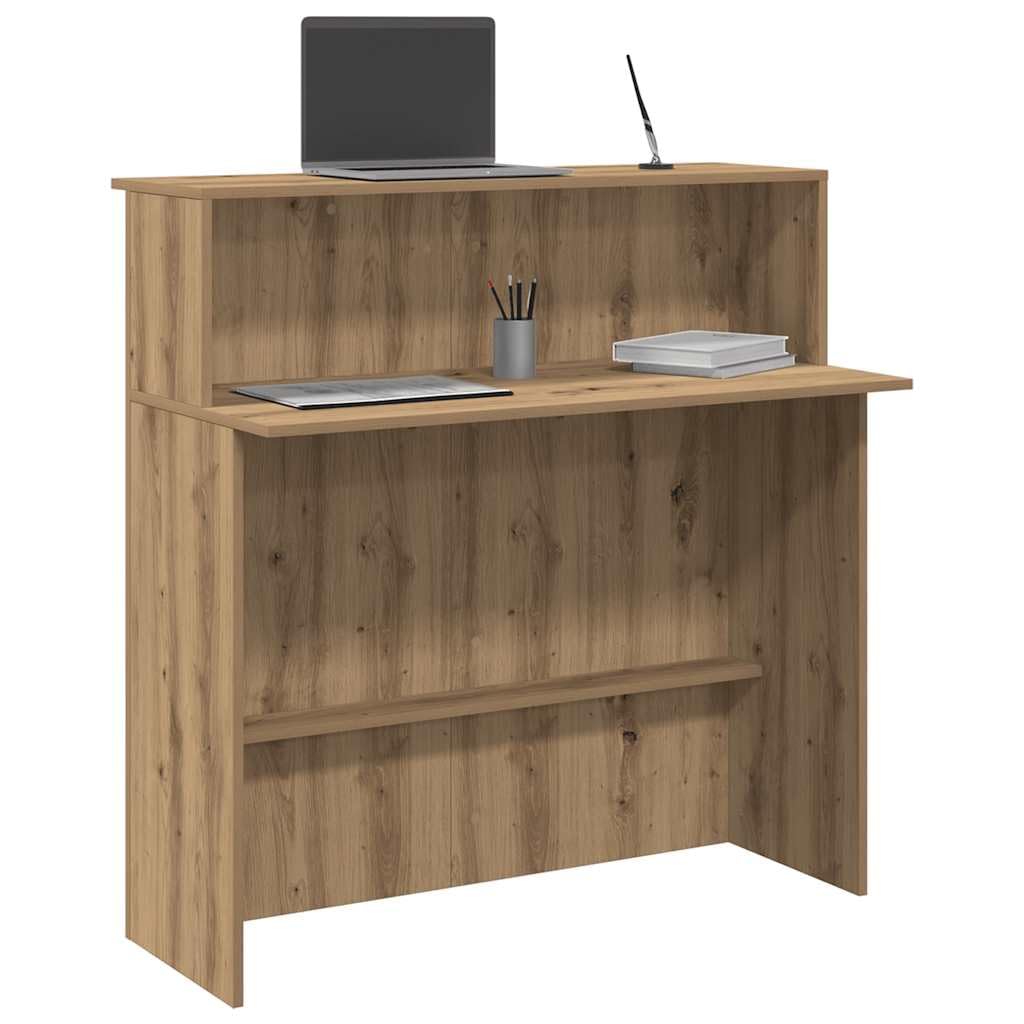 Banco Reception in Truciolato Rovere Artigianale 100x50x103,5 cm con Bancone Integrato e Ampio Spazio Archiviazione per Uffici Hotel Cliniche - Materiale Stabile Resistente