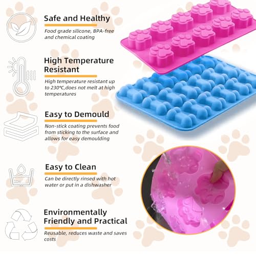 Backmatte Hundekekse, 6 Stück Hundeleckerli Silikonform, Backmatten Für Hundeleckerlies Mit Bürste Und Schaber, Bpa-Frei, Antihaftbeschichtung, Für Diy Hundeleckerlis, Schokolade, Kekse, Eiswürfel