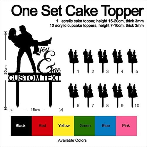 TC0155 You and Me Party Wedding Birthday Acrylic Cake Topper Cupcake Toppers Decor Set 11 pcs with Personalized Your Name