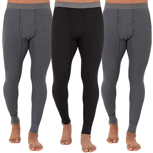 Fruit of The Loom Men's 3-Pack Recycled Waffle Thermal Underwear Bottom, Greystone Heather/Greystone Heather/Black, Large
