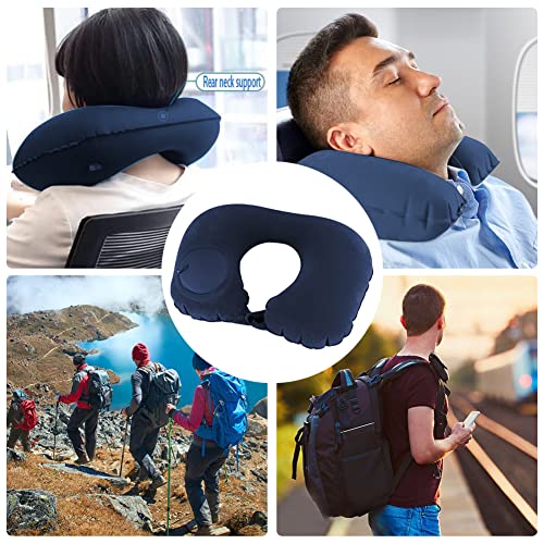 Image of Travel Pillow, Inflatable Neck Pillow, Inflatable Travel Pillow, Inflatable U Shape Pillow, Travel Neck Pillow with Pressing Inflation Pump Suitable for Sleep Rest, Airplane, Car, Office and Outdoor