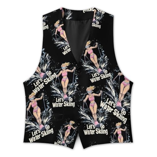 Let'S Go Water Skiing Ski Casual Suit Vest for Men Formal Business Dress Regular Fit Waistcoat Tuxedo2